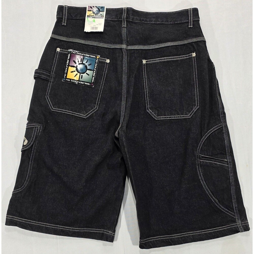 VTG No Boundaries Men 34 Black Denim Jorts Baggy Skater Shorts Cargo 90s Y2K NWT